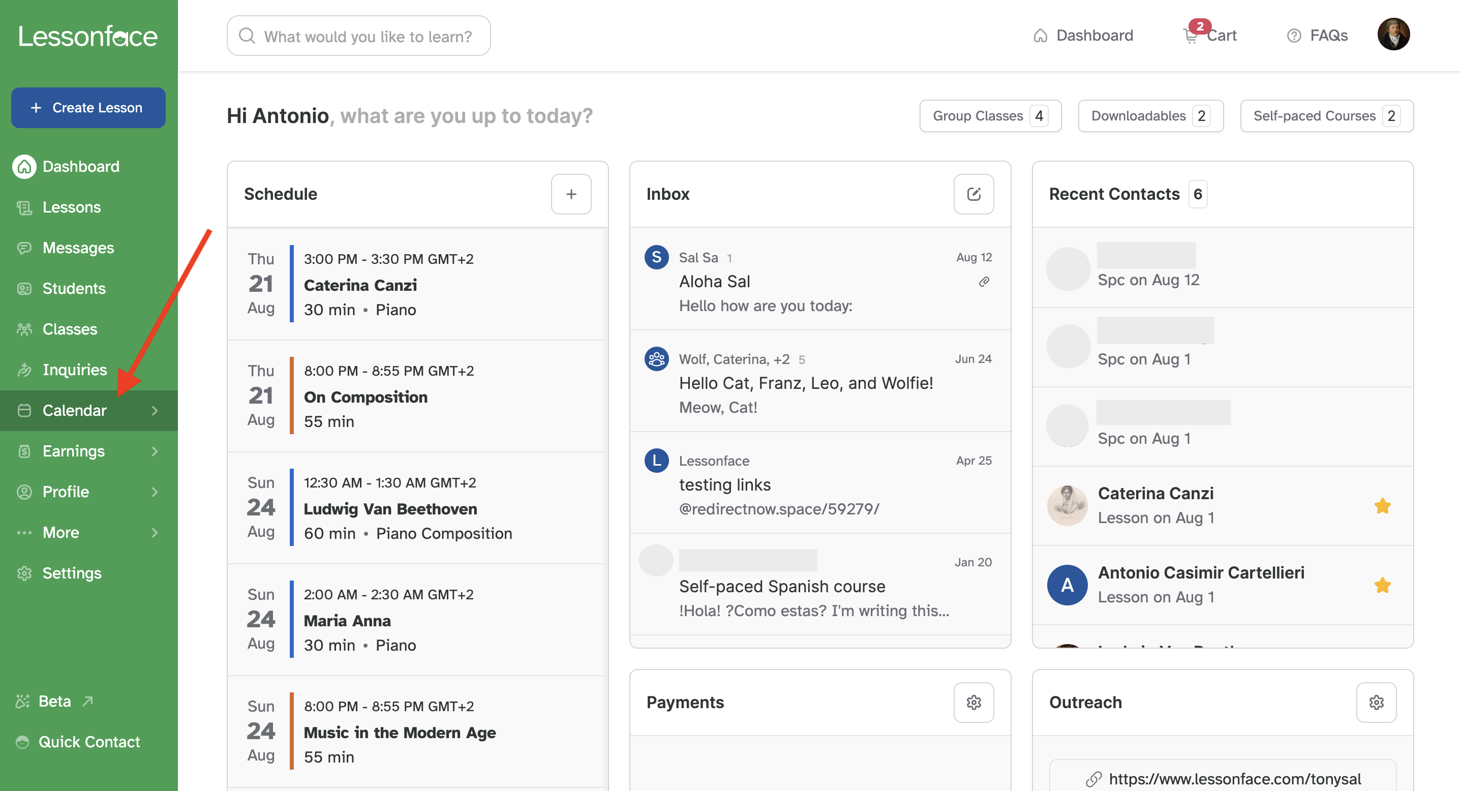 How to view calendar from the left-hand menu bar.