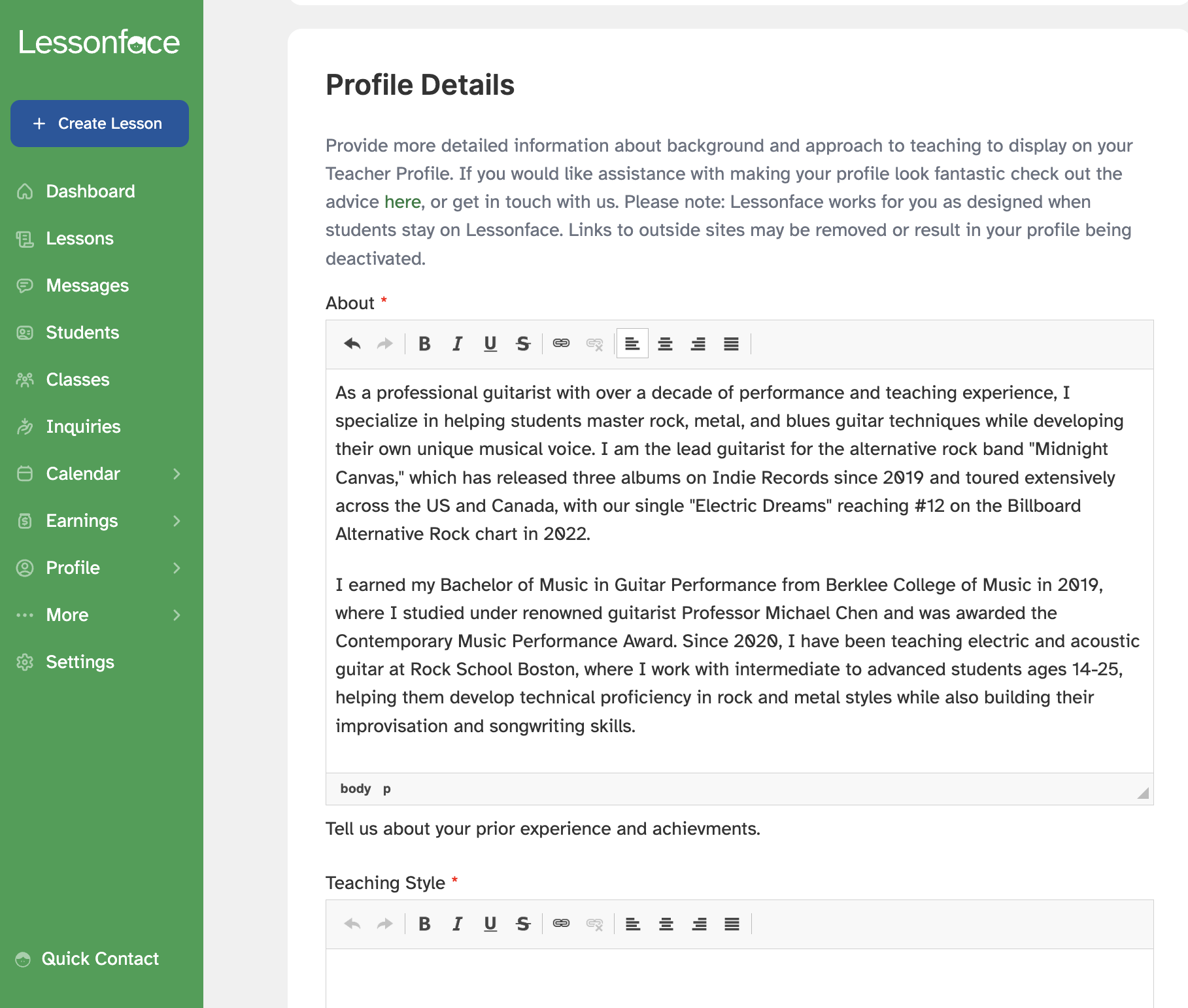 How to fill out the About section