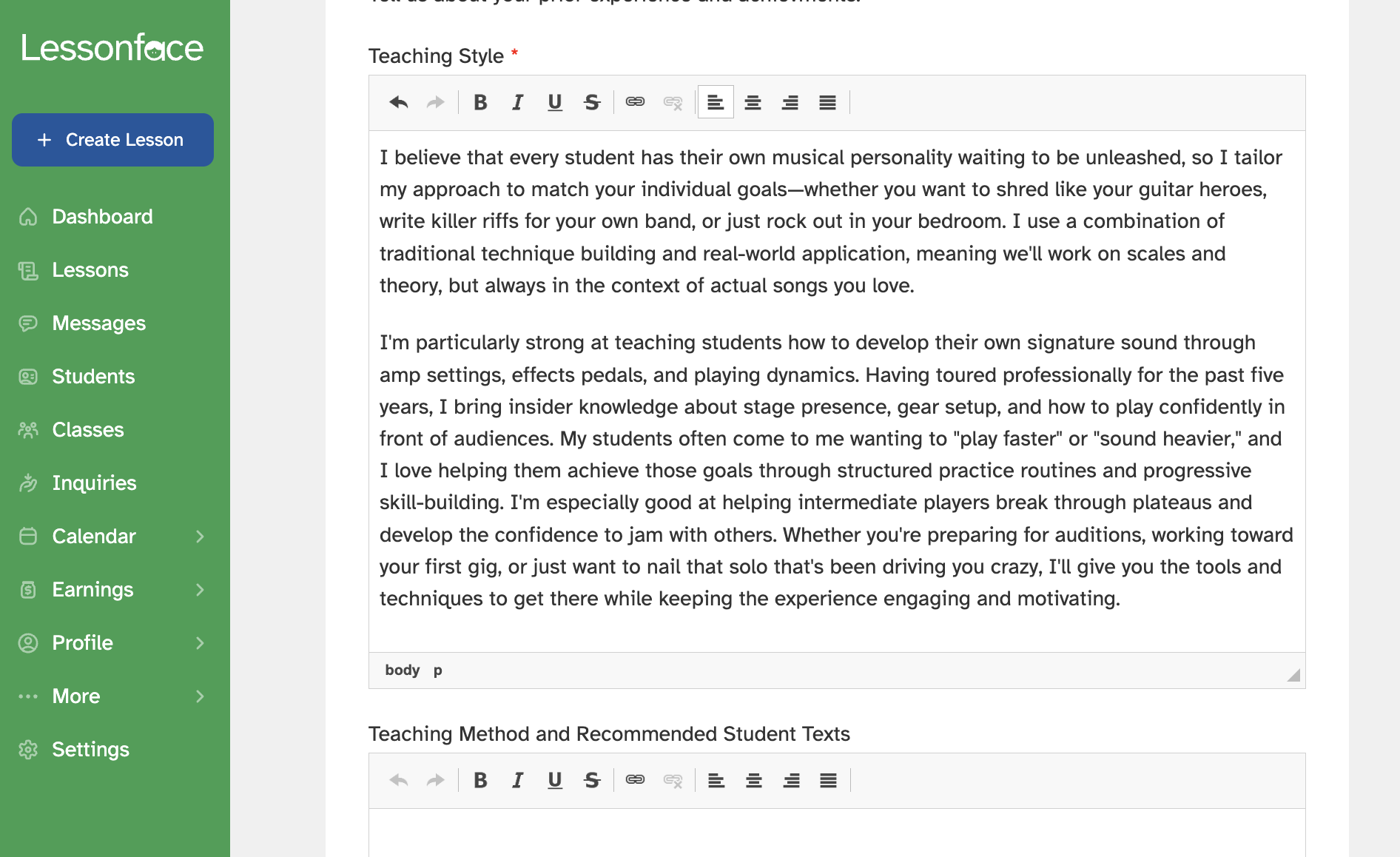 How to fill out the Teaching Style section