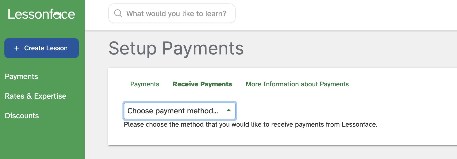 Navigate to Receive payments to set up your payout