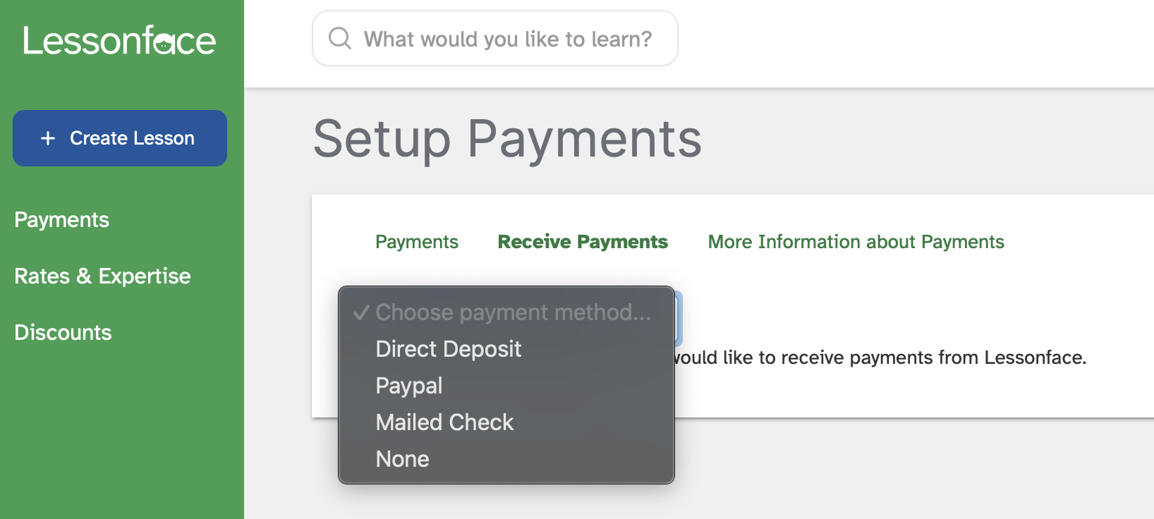 Select a payout method of Direct Deposit, Paypal, or Mailed Check
