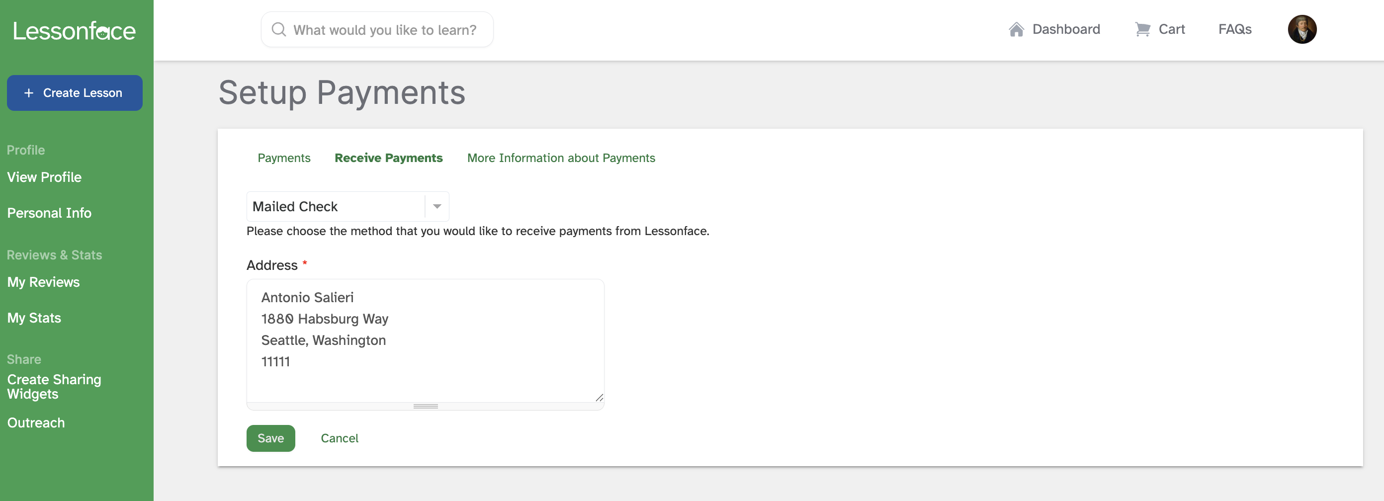 Address form for check payment