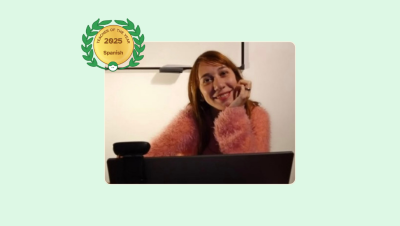 Image of Carolina Amoruso with her Lessonface Teaceher of the Year Badge