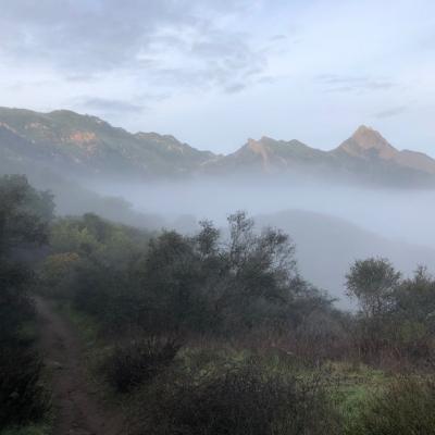 California mountains with beautiful mist and a path as a metaphor for coronavirus and online music lessons