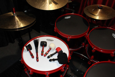 Drum set with different kinds of drum heads.