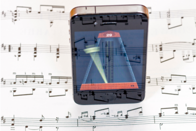 Metronome app and sheet music.