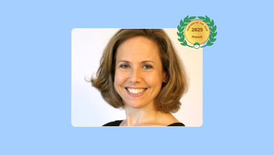 Image of Evelyne K. with her Lessonface Teacher of the Year for French