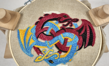 Bayeux Stitch Dragons, Wool Embroidery