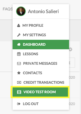menu with video test room for antonio salieri for free online music lessons testing