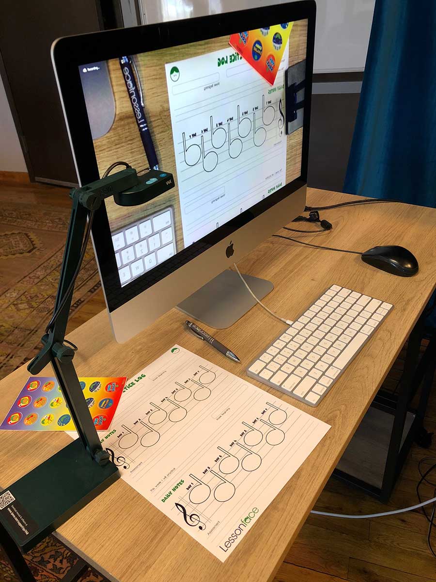 document webcam shown in action with online music lessons