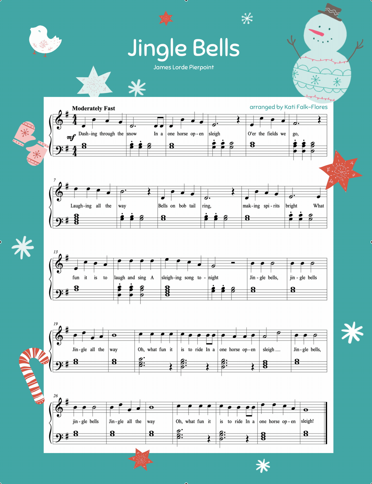 Piano Printable Sheet Music | Jingle Bells Holiday Sheet Music | Lessonface
