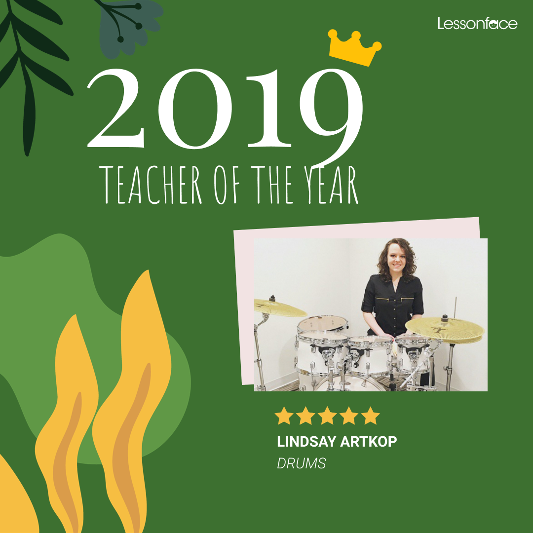 Drums teacher of the year 2019 Lindsay Artkop